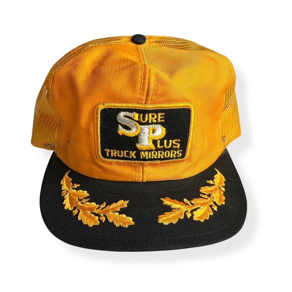 Vintage Sure‎ Plus Truck Mirrors Hat Gold Leaf Mesh Snapback Trucker Cap 80s